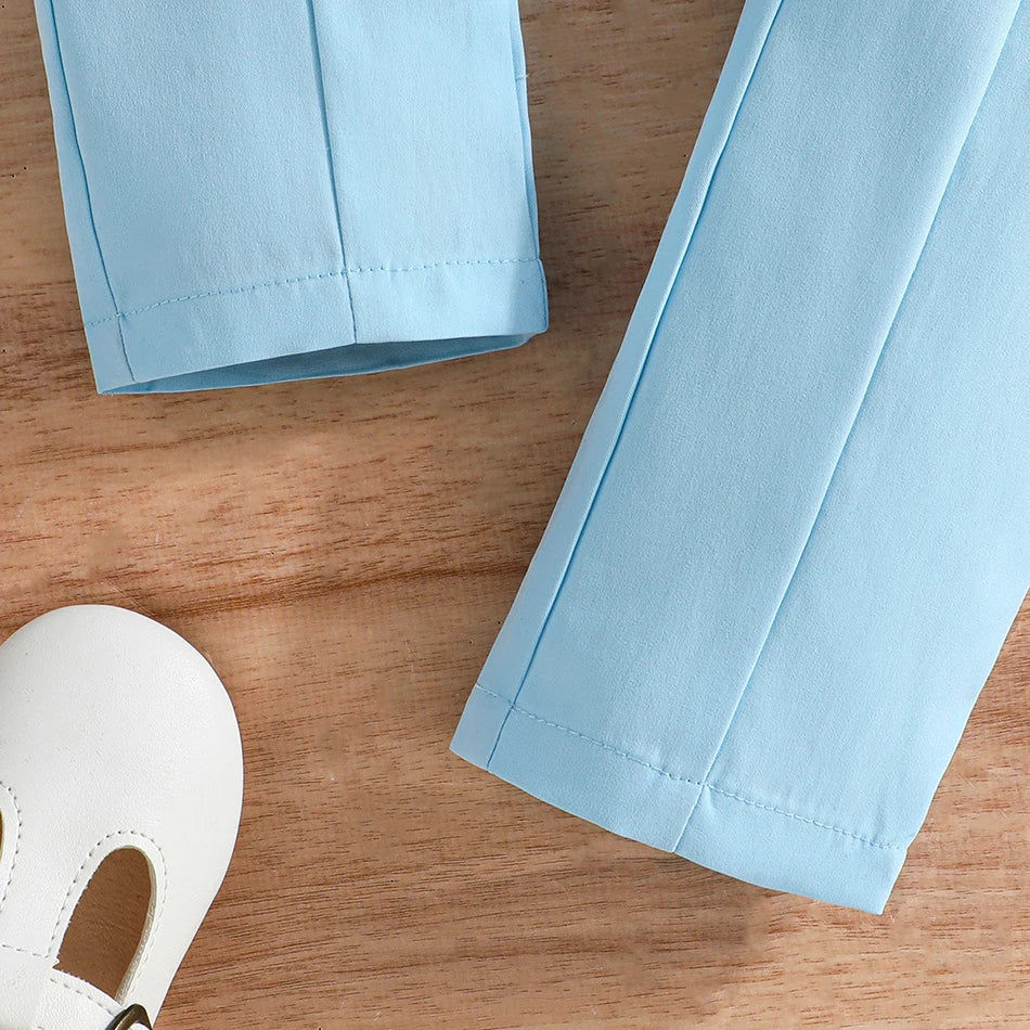 Children Clothing Stylish Girls Kids Autumn Winter Long Sleeve Bow-Tie Mesh-Sleeved Suit Pant Set Everyday Wear Children Sets