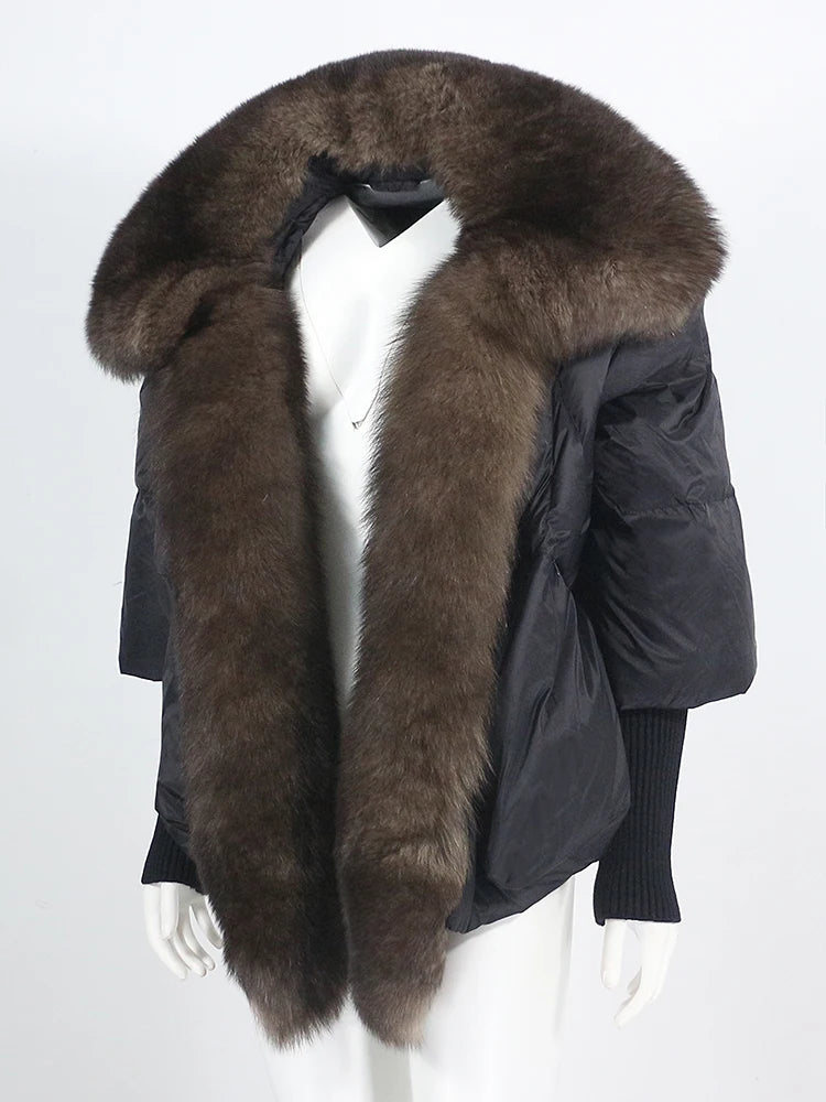 OFTUBY 2023 White Duck Down Jacket Winter Women Warm Loose Coat Natural Real Fox Fur Collar Thick Luxury Outerwear New Fashion