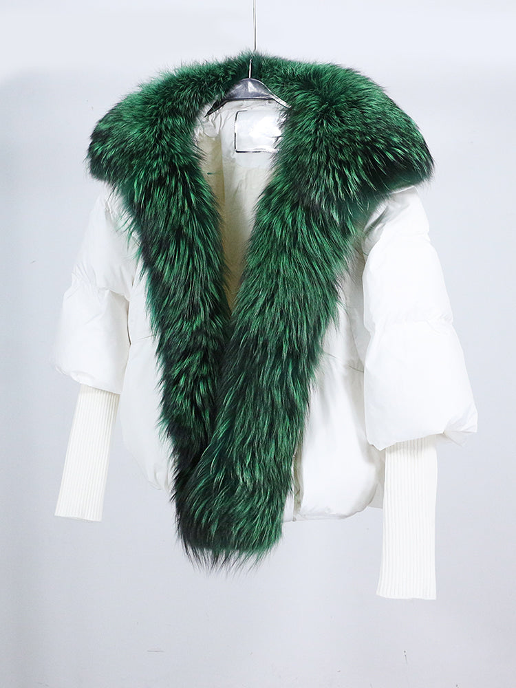 OFTUBY 2023 White Duck Down Jacket Winter Women Warm Loose Coat Natural Real Fox Fur Collar Thick Luxury Outerwear New Fashion