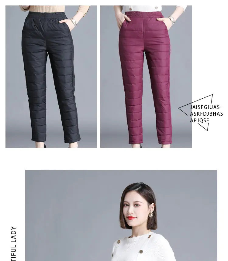 Winter 90% Duck Down Thicken Harem Pants Mom Casual High Waist Warm Pantalones Loose Windproof Straight Spodnie New Trousers