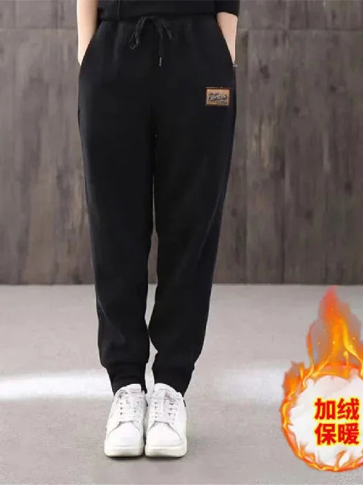 Winter Thick Warm Trousers Casual Sports Pants for Women High Waist Lamb's Wool Harem Pants with Fleece Cuffed Joggers 4XL