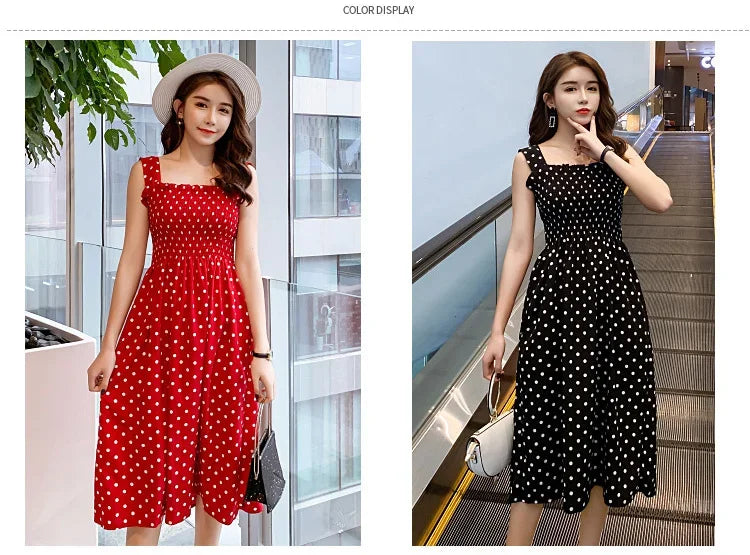 robe femme Summer Polka Dot Womens Dresses Elegant Square Neck Sleeveless Chiffon Long Dress Super Discount vestidos para mujer