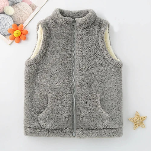 3-12 Years Spring Autumn Girls Vest Fleece Sleeveless Boy Coat Waistcoat Keep Warm Kids Outerwear Girls Jacket Children Clothing