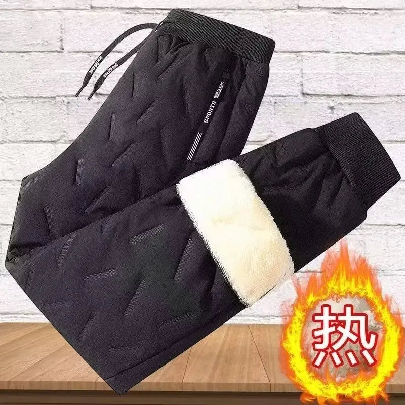 Men's Winter Thiened Fce Lined down Cotton Pants Casual Snowy Work Trousers Warm Lamb Velvet Long Pants Faion Urban Sle