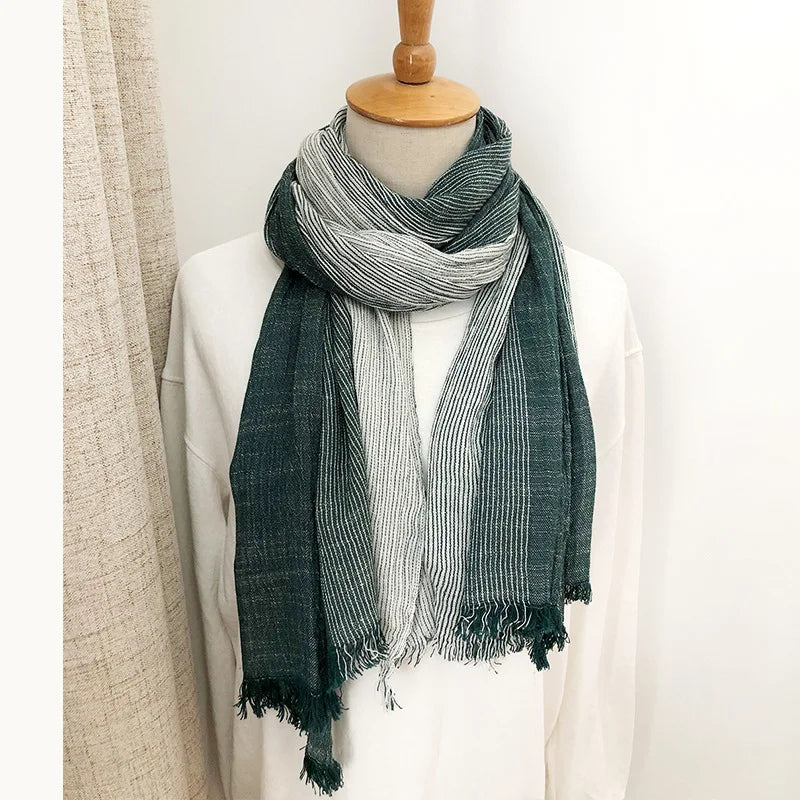 Cotton Linen Striped Scarf for Men Autumn Winter Men's Scarves Soft Warm Neckerchief Male Accessories Bufandas Shawls