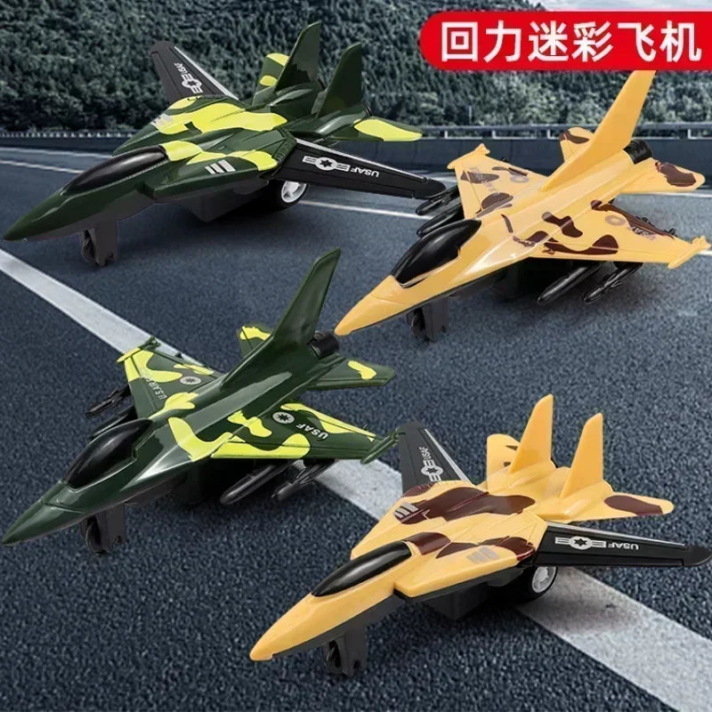 Pull Back Airplane Gifts Children's Pull Back Fighter Jet Model Toy Boy Camouflage Military Aircraft Lifelike Warplane Kids