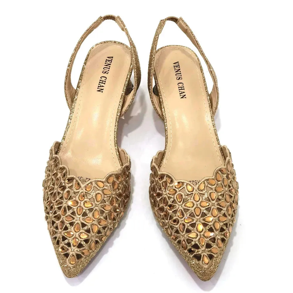 Ladies Italian High Heel and Bag Set Golden Color Italian Shoe with Matching Bag Set 2024 Nigerian Shoes and Bag Set for Party