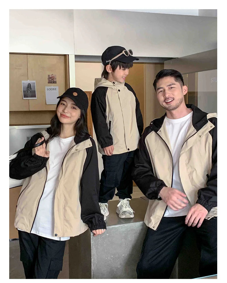 Autumn 2024 New Famliy Outdoor Clothes Fashion Korean Style Dad Mom and Daughter Son Matching Tops Zip Jacket Cargo Pants Outfit