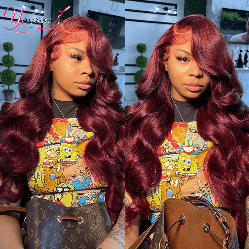 Burgundy Human Hair Bundles With Closure 99j Body Wave Bundles With Lace Closure Brazilian Red Body Wavy Hair With 4 x4 Closure