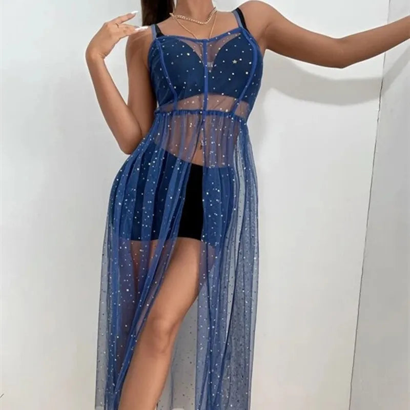 Festival Rave Outfits Women Dress Boho Mesh Cover Up Clothing Beach Robe Long Femme Vestido Mujer Maxi Sexy Party Summer Dresses