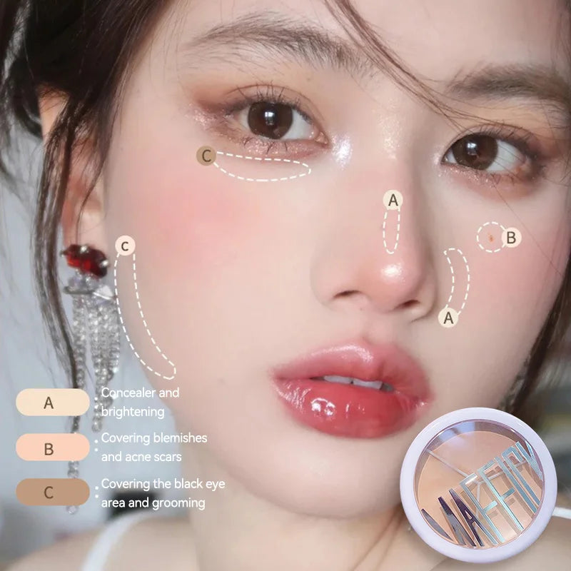 Maffick 3-Color Concealer, Provides Covering Concealer and Moisturizing, Covering Concealer with Concealer Foundation, Non-Fitting Powder, Also Available for Dry Impaired. Is Waterproof