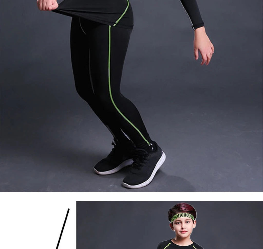 1 Set Boy Autumn Winter Quick Drying Tights Clothe Youth Kid Leggings Shirt Long Sleeve Basketball Football Sport Fitness Suit