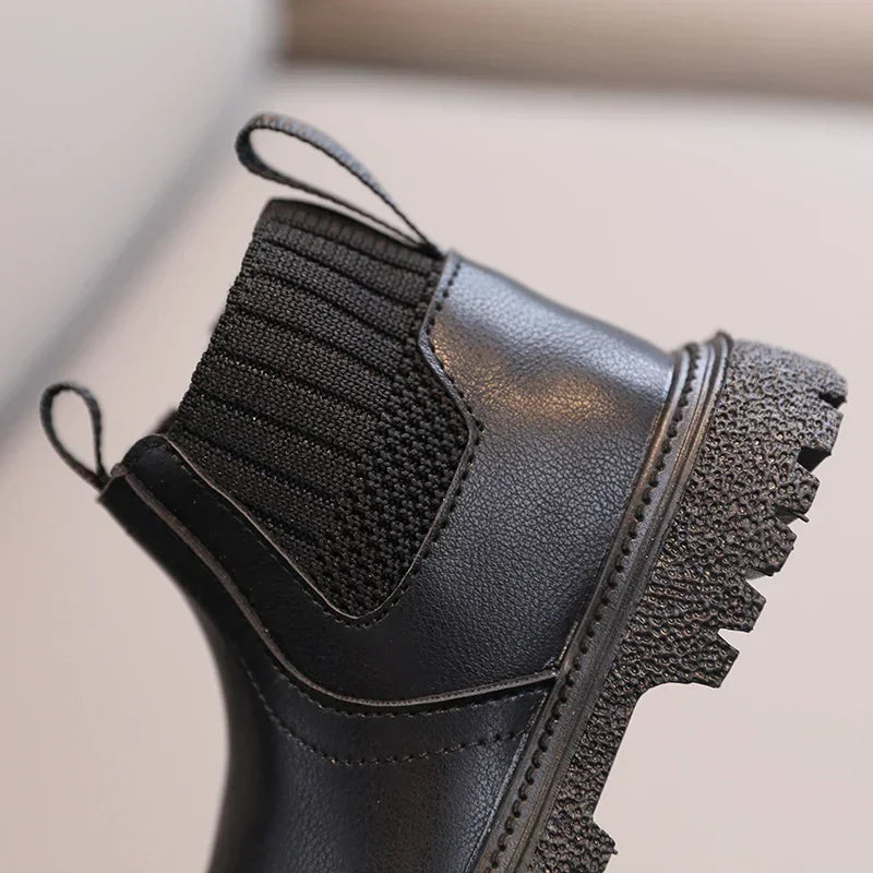 Kids Short Boots Fashion Boys Shoes Autumn Winter Leather Children Boots Non-Slip Toddler Girls Boot Toddler Snow Shoes