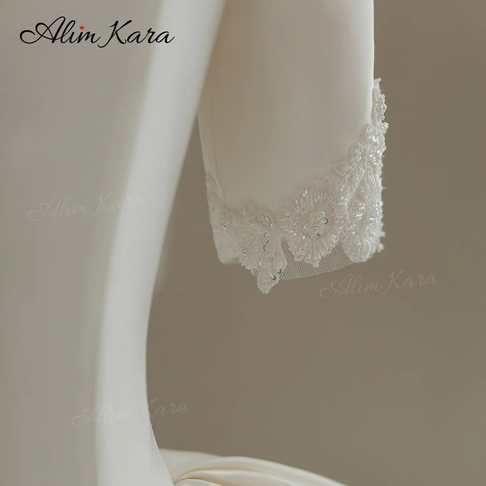 Alim Kara V-neck Ball Gown Wedding Dress 2026 Classic Beaded Satin customized Bridal Beach Princess B346 Party Vestido De Novia