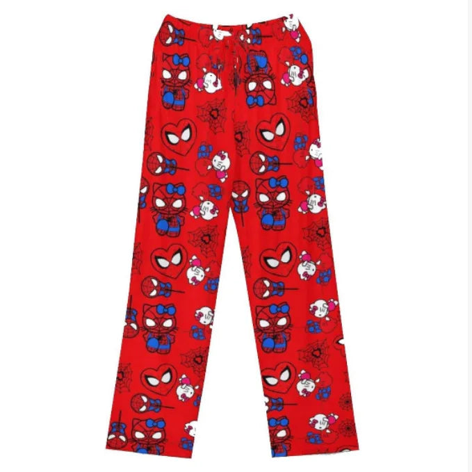 Spiderman Walking Bent Pants Sleepwear Hello Kitty Y2K Winter Plush Pajama Pants Home Plush Pants Winter Couple Pajama Pants