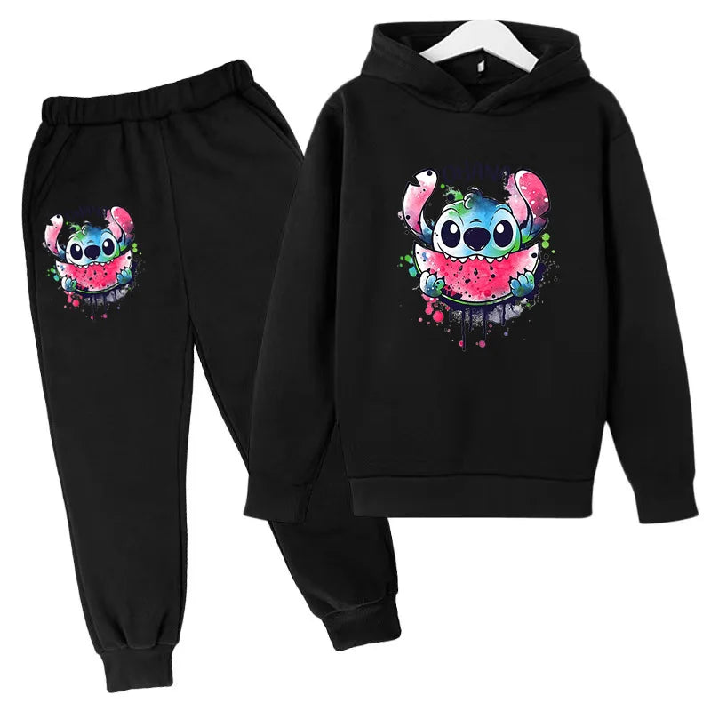 New Cute Stitch Hoodies Sweatshirts Girls Clothes Children's Clothing Sets Child Girl Tops+Pants 2 Pcs Suits Boys Tracksuits Set
