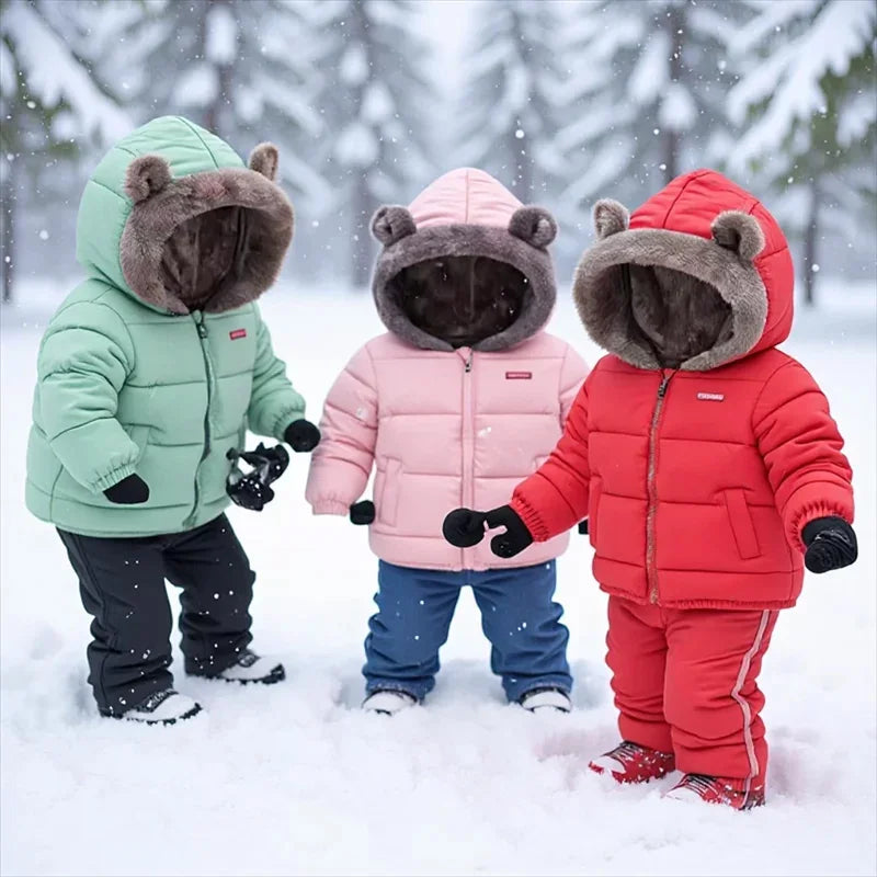 Winter Boys Girls Down Coats Kids Plush Velvet Jackets Children Thick Hooded Outerwear Baby Toddler Autumn Winter Padded Clothes