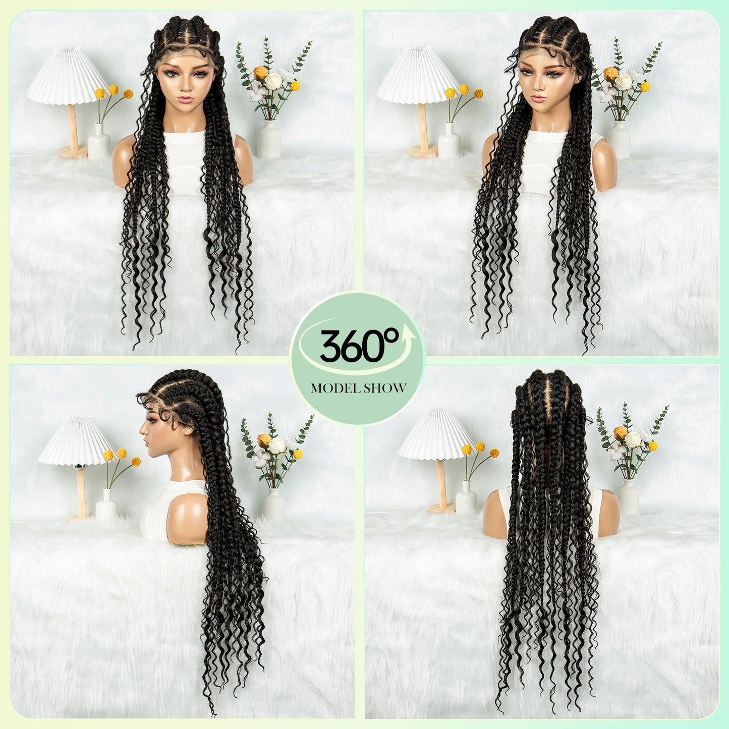 Cornrow Braided Wigs with Curly Ends Knotless Lace Frontal Braids Wig Synthetic Full Lace Braided Wigs with Baby Hair for Women