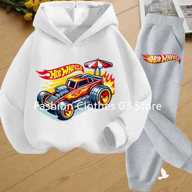 Fashion Sweatshirt Casual Sportswear Kids Clothing Hot Wheels Car Game Printed Hoodie Coat 3-12 Yrs Boys Girls Toddler Top+pants