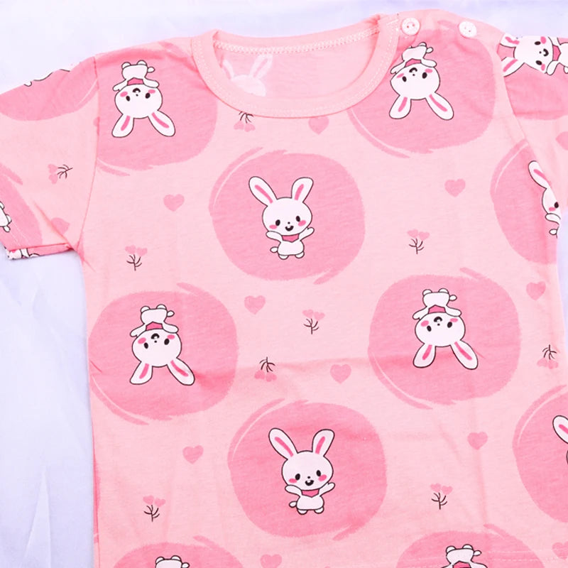 Summer Baby Girl's Short Sleeved Suit Cartoon Rabbit Cotton Children Girls Sleepwear T-shirt+shorts 2Pcs Kids Sets Pyjamas  ﻿