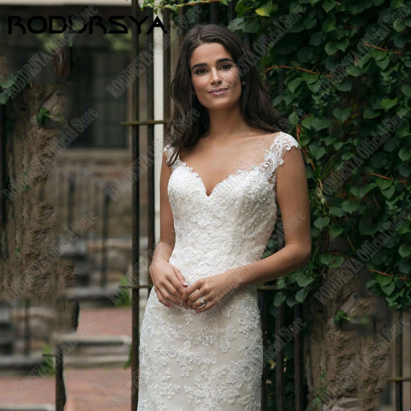 RODDRSYA Lace Mermaid Wedding Dresses Appliques V Neck Bride Gown Cap Sleeve Boho Bridal Dress Customized vestidos de novia