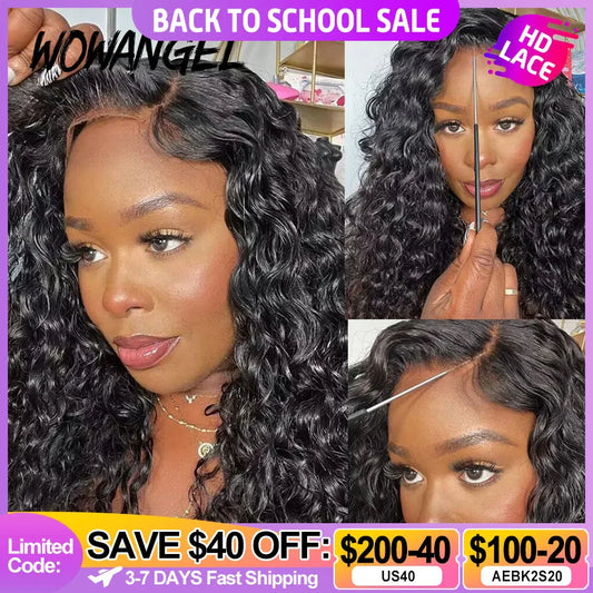 Wow Angel HD Lace Closure Wigs 6X6/5X5/4X4 Wear & Go Glueless Water Wave Wig PrePlucked Natural Hairline Human Hair Curly Wig