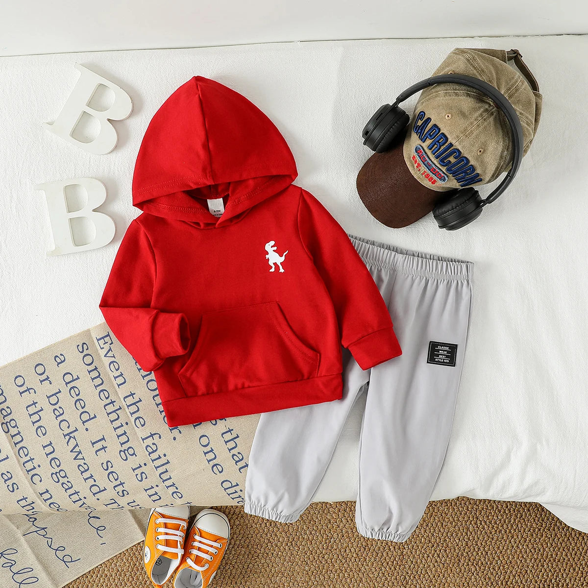 2Pcs Baby Boys Long Sleeve Hooded Pullover Sweatshirt Sweatpants Suit Autumn Clothes Sets For 1-3Y Casual Daily