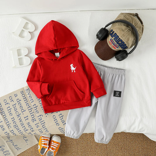 2Pcs Baby Boys Long Sleeve Hooded Pullover Sweatshirt Sweatpants Suit Autumn Clothes Sets For 1-3Y Casual Daily