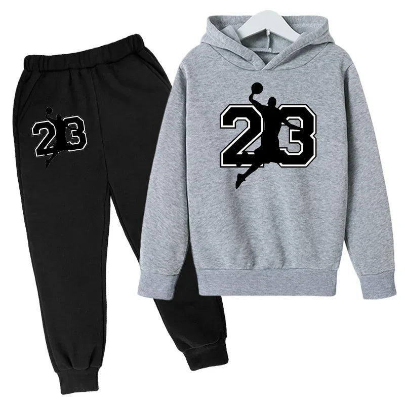 Children's basketball suit hooded sweatshirt+pants set casual warm autumn hoodie