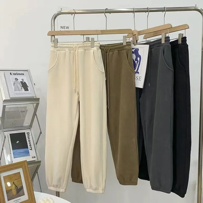 Women Winter Thick Warm Trousers Warm Double-sided Polar Fleece Harem Pants Casual Sports High Waist Comfortable Baggy Long Pant