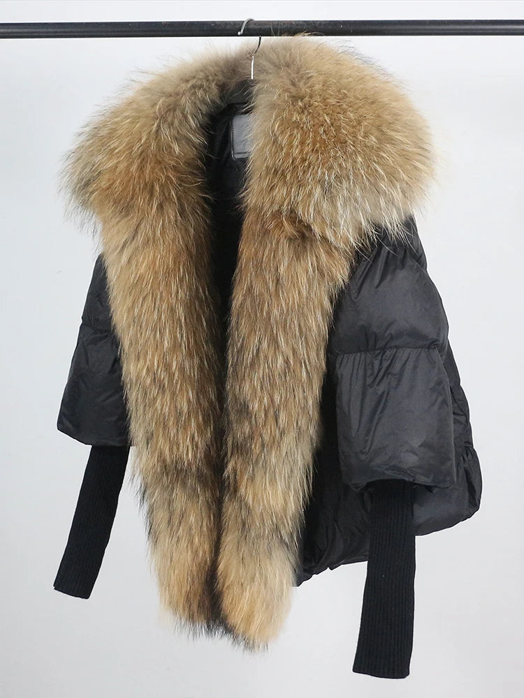 OFTUBY 2023 White Duck Down Jacket Winter Women Warm Loose Coat Natural Real Fox Fur Collar Thick Luxury Outerwear New Fashion