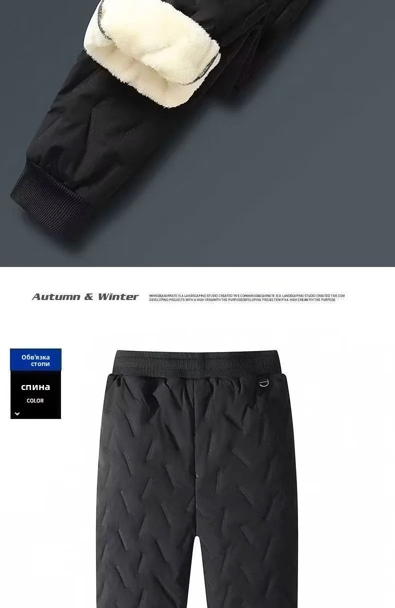 Men's Winter Thiened Fce Lined down Cotton Pants Casual Snowy Work Trousers Warm Lamb Velvet Long Pants Faion Urban Sle
