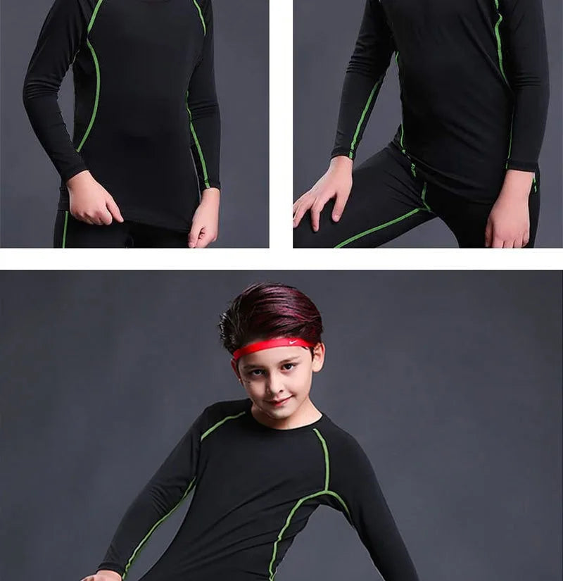1 Set Boy Autumn Winter Quick Drying Tights Clothe Youth Kid Leggings Shirt Long Sleeve Basketball Football Sport Fitness Suit