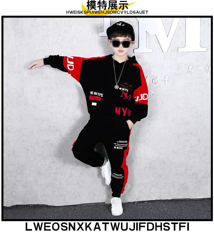 2025 spring autumn children Boy Clothes Teenager tracksuit letters Hooded Top Shirts Sweatshirt + Ankle-tie Pant 5 10 11 12 year