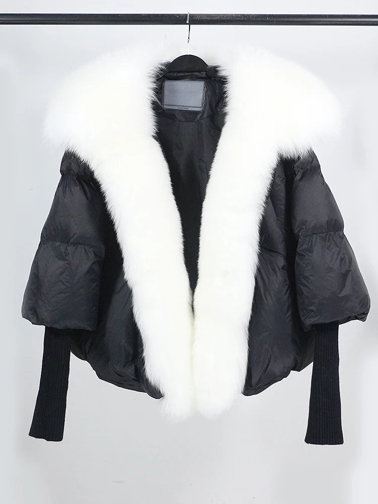 OFTUBY 2023 White Duck Down Jacket Winter Women Warm Loose Coat Natural Real Fox Fur Collar Thick Luxury Outerwear New Fashion