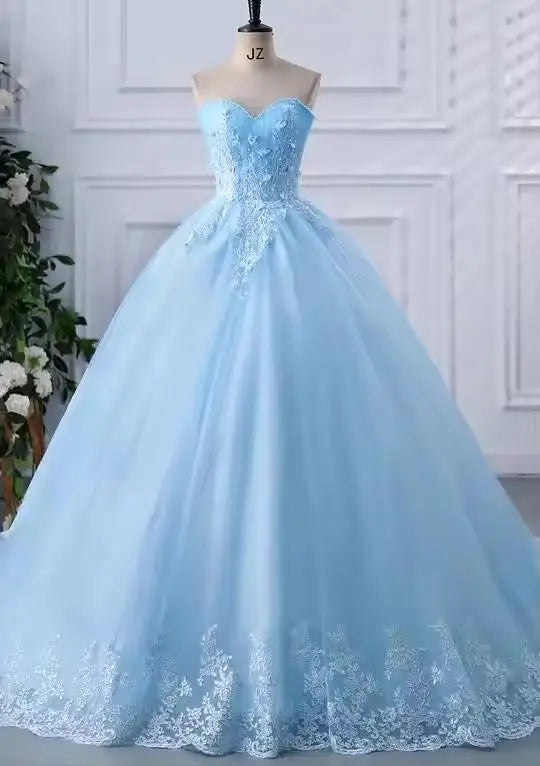 Strapless Wedding Gown With Train Shiny Wedding Party Ball Gown Luxury Lace Robe De Mariee Customized Plus Size