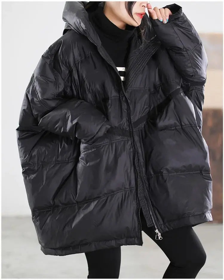 New Winter Jacket Women Parkas Hooded Coat Korean Drawstring Zipper Loose Coat Pockets Thicken Warm Casual Coats Trend A49