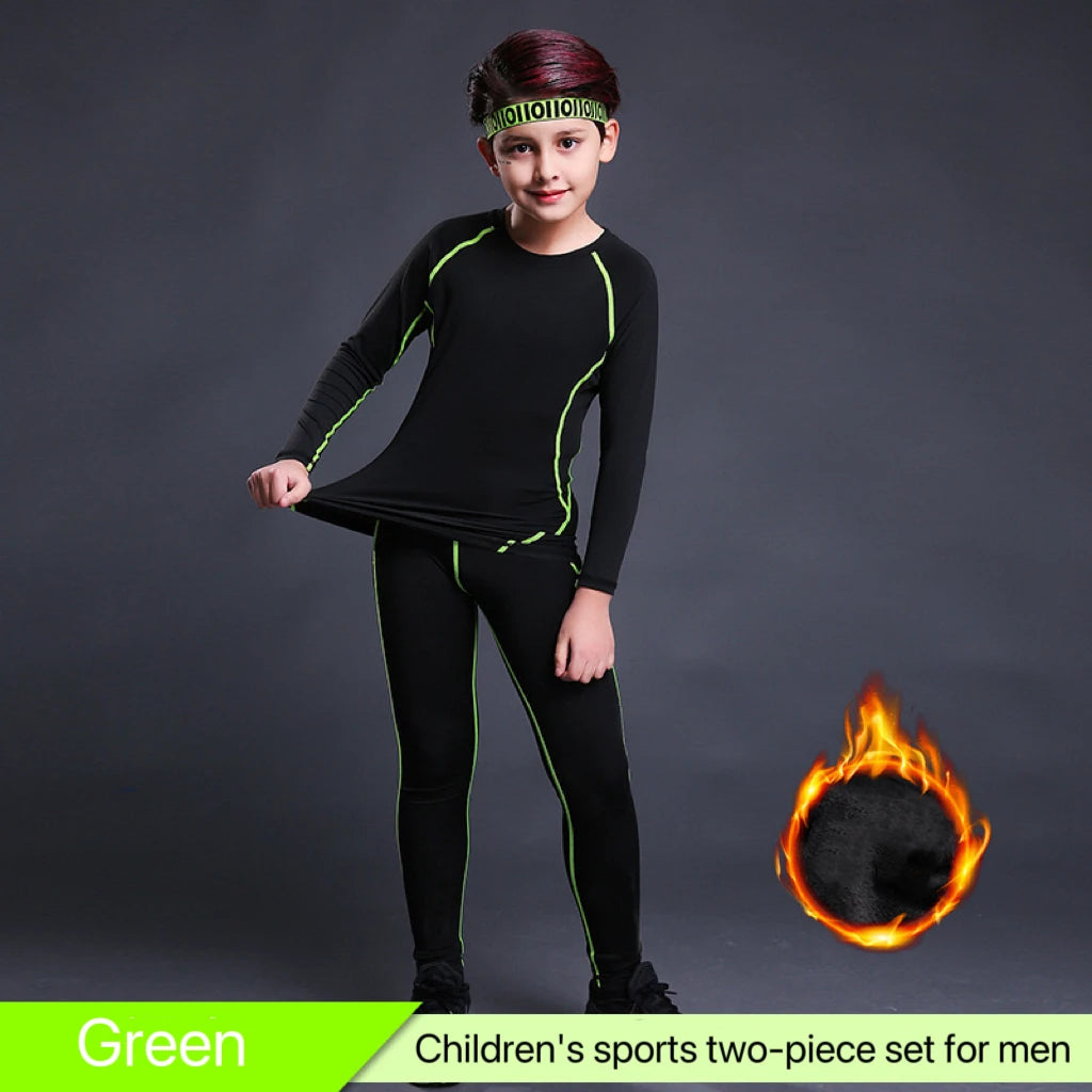 1 Set Boy Autumn Winter Quick Drying Tights Clothe Youth Kid Leggings Shirt Long Sleeve Basketball Football Sport Fitness Suit