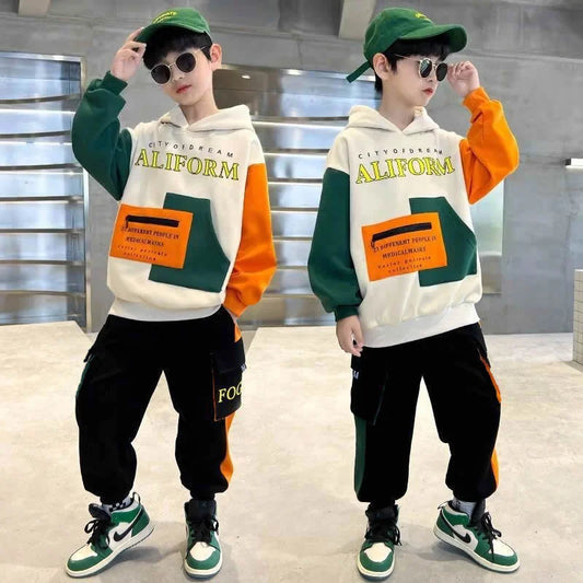 Boys Hooded Sweatshirt Sets Autumn Sport Casual Suits Teen Pullover+Pants 2Pcs Spring Kids Tracksuit Outfits Children Clothes
