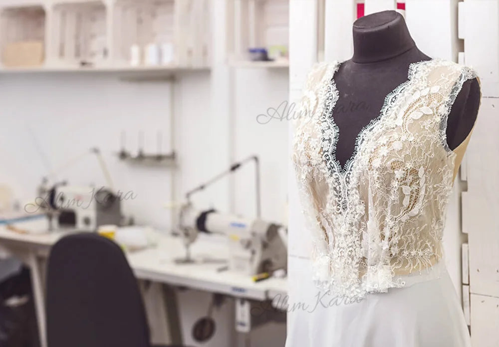 Alim Kara V-neck Ball Gown Wedding Dress 2026 Classic Beaded Satin customized Bridal Beach Princess B346 Party Vestido De Novia