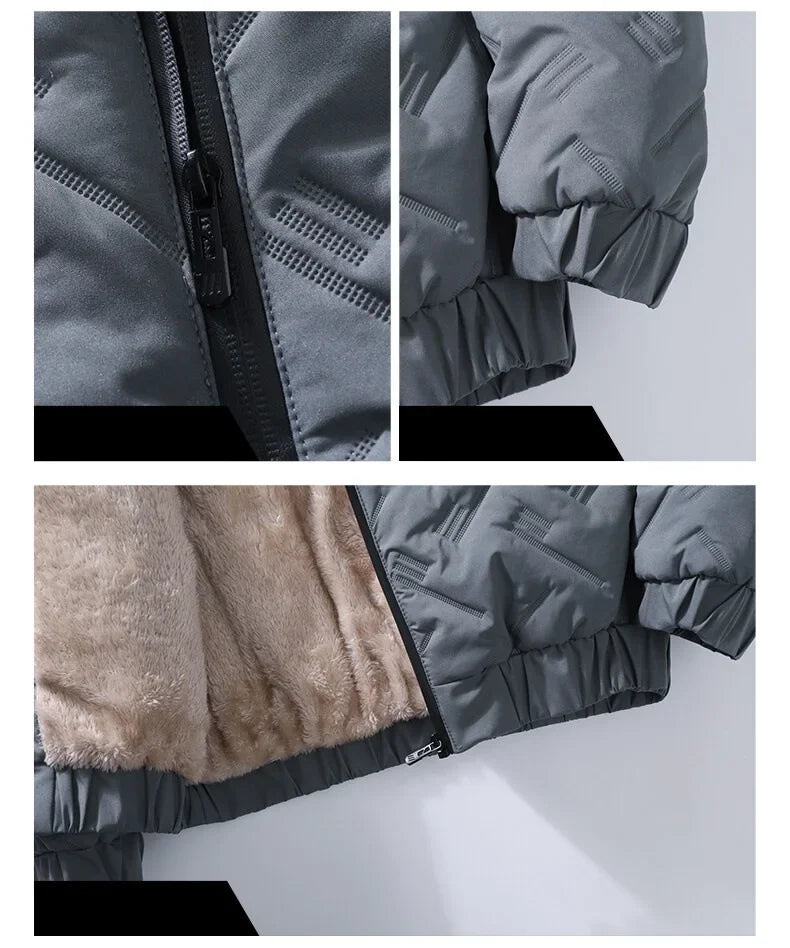 Winter Casual Fashion Streetwear Jacket Mens Puffer Coats Mens Clothes  Standing Collar Warm Top Coat Middle-aged Men With Plush