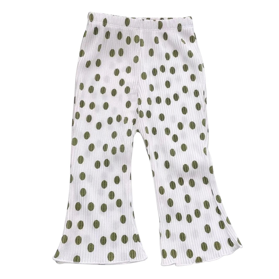 Elegant Playful Girls Floral Polka Dot Flared Pants Summer Autumn Outdoor Casual Bottoms Children Kids Cartoon Fashion Capris
