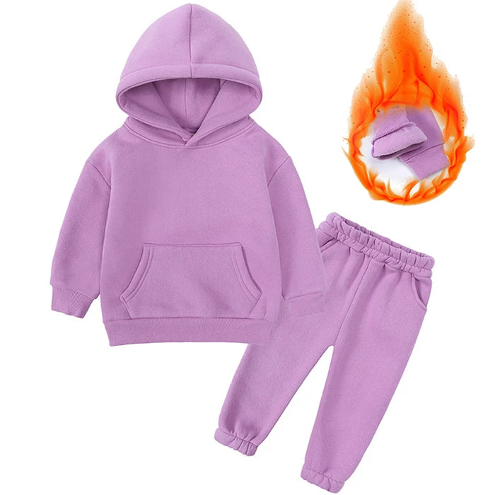 2-12 years old children's clothing winter new boys and girls' fleece sweater suit hooded Plush sportswear children's suit