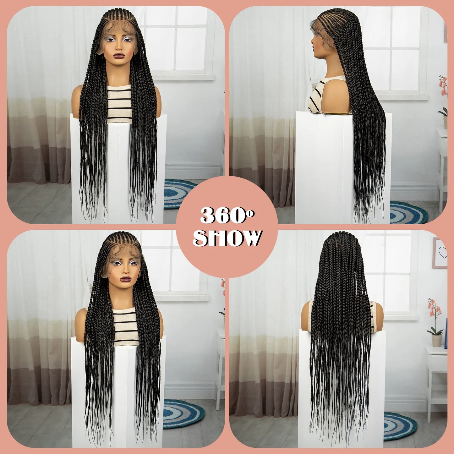 Full Lace Cornrow Braided Wigs 36inch Synthetic Natural Box Braided Lace Wigs with Baby Hair for Black Women