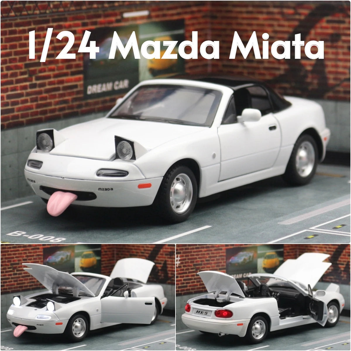 1/24 Mazda Miata MX5 Roadster Toy Car Model Diecast Alloy Metal Miniature Vehicle Model Sound & Light Collection Gift For Boy