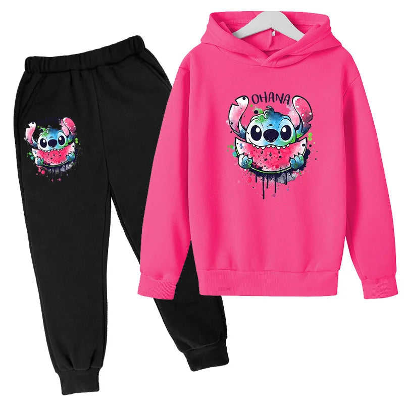 New Cute Stitch Hoodies Sweatshirts Girls Clothes Children's Clothing Sets Child Girl Tops+Pants 2 Pcs Suits Boys Tracksuits Set