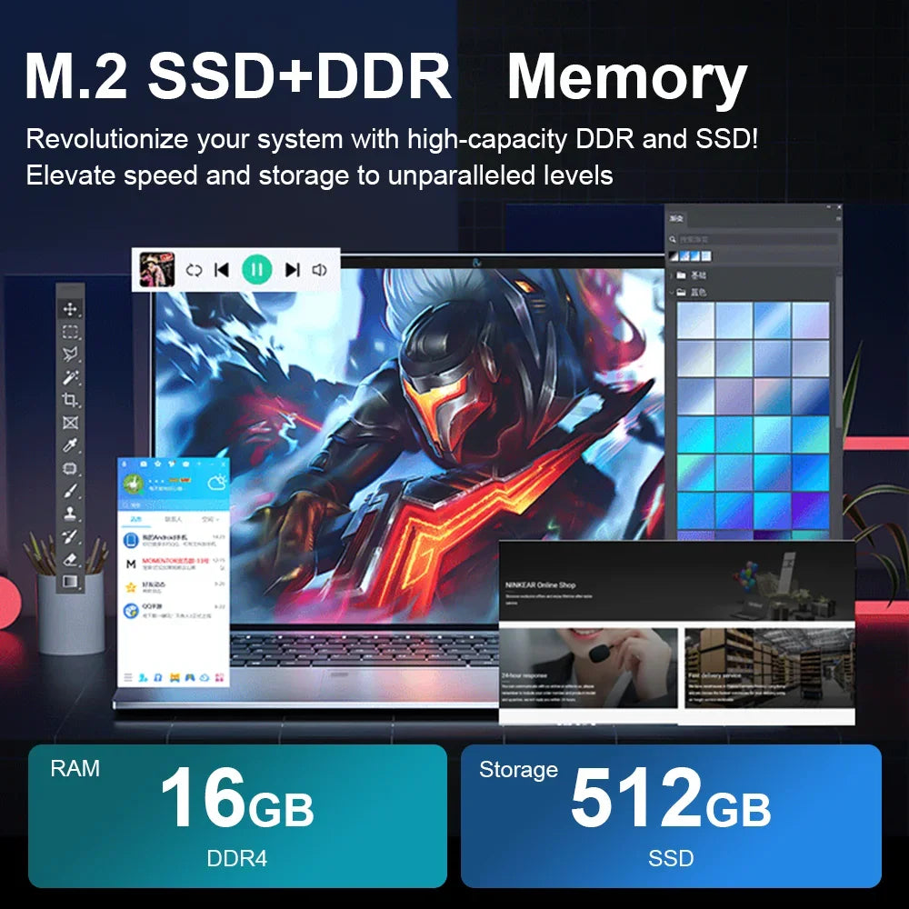 15.6" Laptop Computer Intel Celeron N4000 Notebook PC Fingerprint Unlock Windows 11 Pro 16GB DDR4 512GB 1TB SSD HD 1080P Laptops