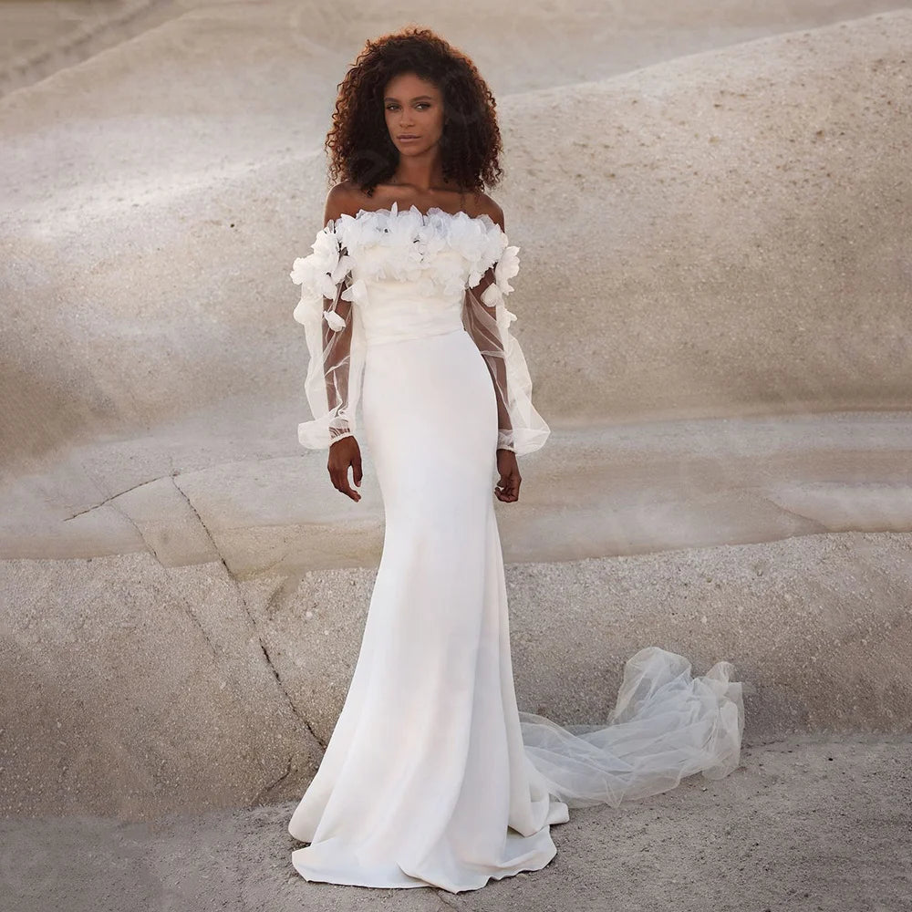 Summer Beach Wedding Dresses Boho 2024 Bridal Gowns Off Shoulder Sleeve Removable Wedding Gowns Strapless Robe de mariée Flowers