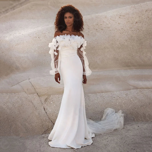 Summer Beach Wedding Dresses Boho 2024 Bridal Gowns Off Shoulder Sleeve Removable Wedding Gowns Strapless Robe de mariée Flowers