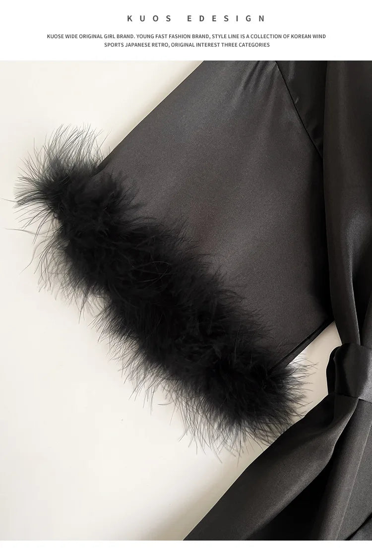 Wedding Bride Robe Morning Gown Elegant Feather Female Kimono Bathrobe Gown Sexy Rayon Summer New Sleepwear Nightwear Lingerie